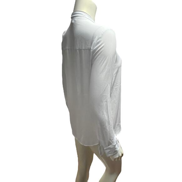 Express White Tie Neck Blouse Black Piping Long Sleeve Silky Small - Picture 12 of 13